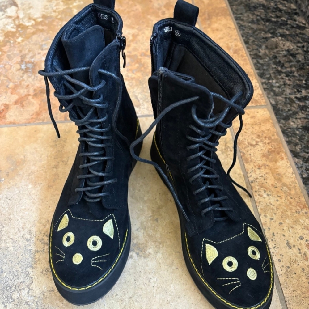 Koi Footwear Felix Cat Face Boots Black Gold
